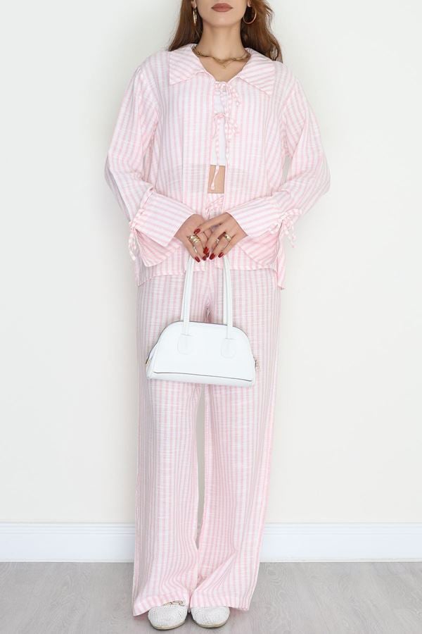 Reyon Marka Çizgili İkili Takım Pembe - 70503.1966.