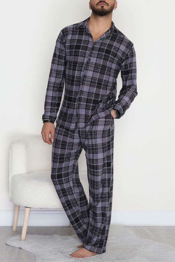 Süet Düğmeli Erkek Pijama Takımı Gri - 755.1287.