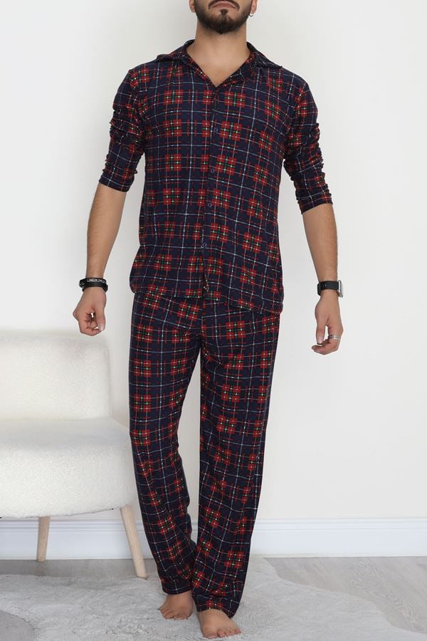 Süet Düğmeli Erkek Pijama Takımı Kırmızılaci - 755.1287.