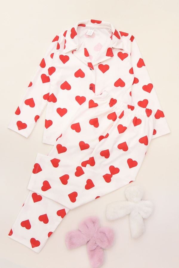 3-14 Yaş Baskılı Süet Çocuk Takım Beyazkırmızı - 480.1287.