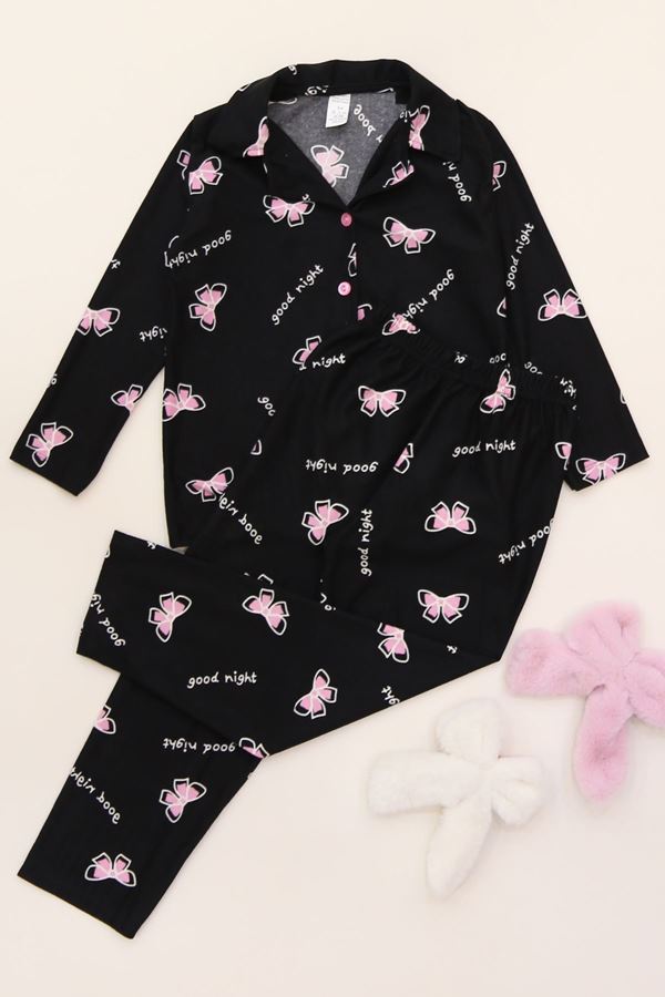 3-14 Yaş Baskılı Süet Çocuk Takım Siyahpembe - 480.1287.