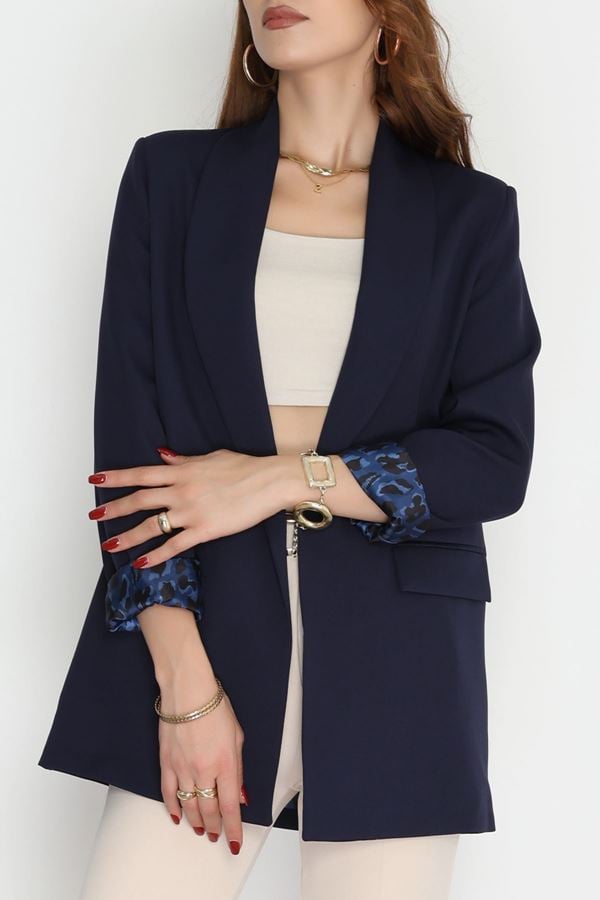 Leopar Astarlı Blazer Ceket Lacivert - 51500.1909.