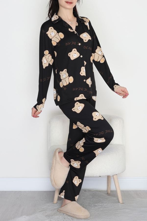 Soft Milan Düğmeli Pijama Takımı Siyahayı - 7511.1287.