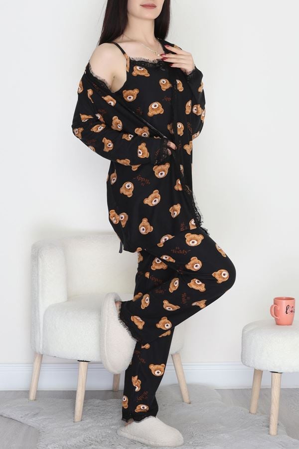 Süet 3'Lü Pijama Set Siyahayıcık - 798.1287.
