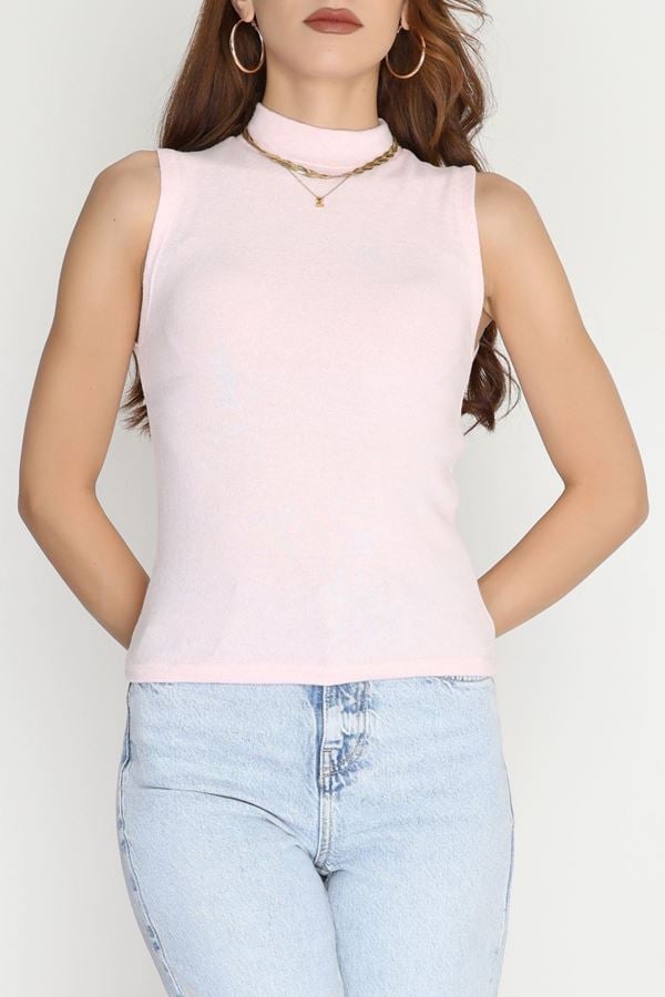 Dik Yaka Sıfır Kol Yumoş Body Pembe - 50208.1723.
