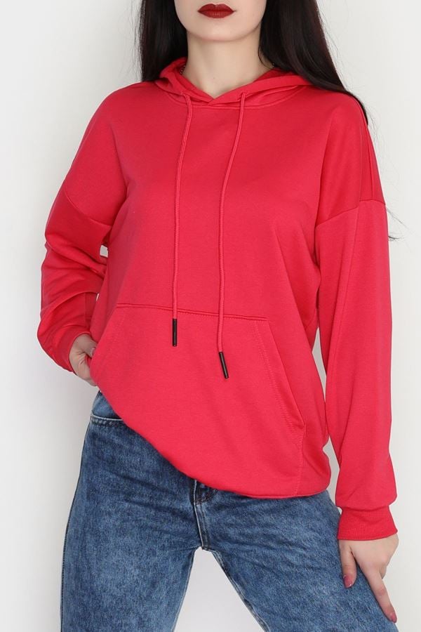 2 İplik Kapşonlu Kanguru Cepli Sweat Fuşya - 30090.1878.