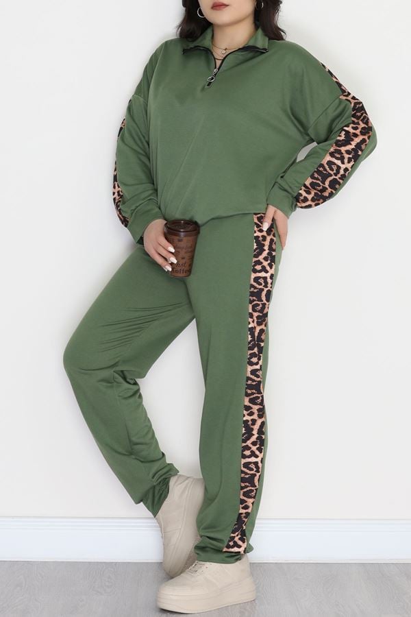 Fermuarlı 2 İplik Büyük Beden Eşofman Takımı Haki - 50786.1857.