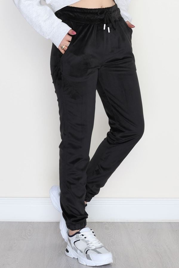 Fransız Kadife Likralı Eşofman Altı Siyah - 80902.1301.