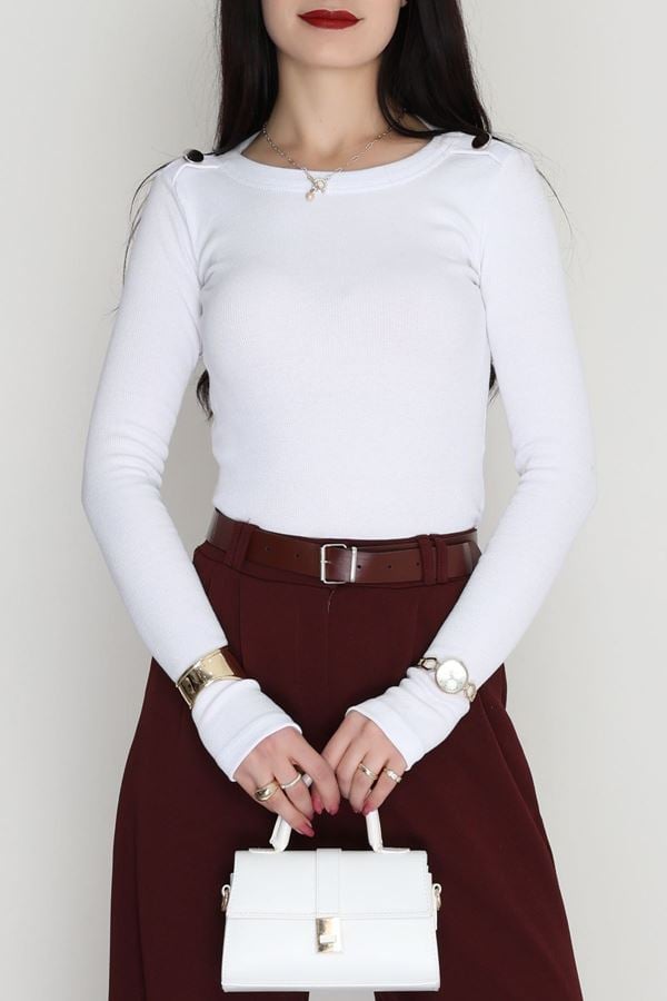 Bisiklet Yaka Omuz Düğmeli Kaşkorse Body Beyaz - 70790.599.