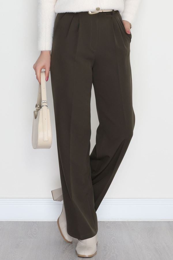 Bel Lastikli Palazzo Pantolon Haki - 30388.1397.