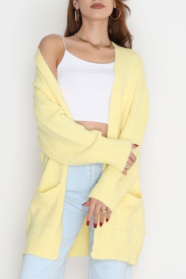 Şardonlu Triko Hırka Sarı - 31054.1766.