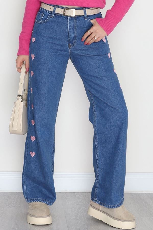 Nakışlı Palazzo Kot Pantolon Mavi1 - 31324.2001.