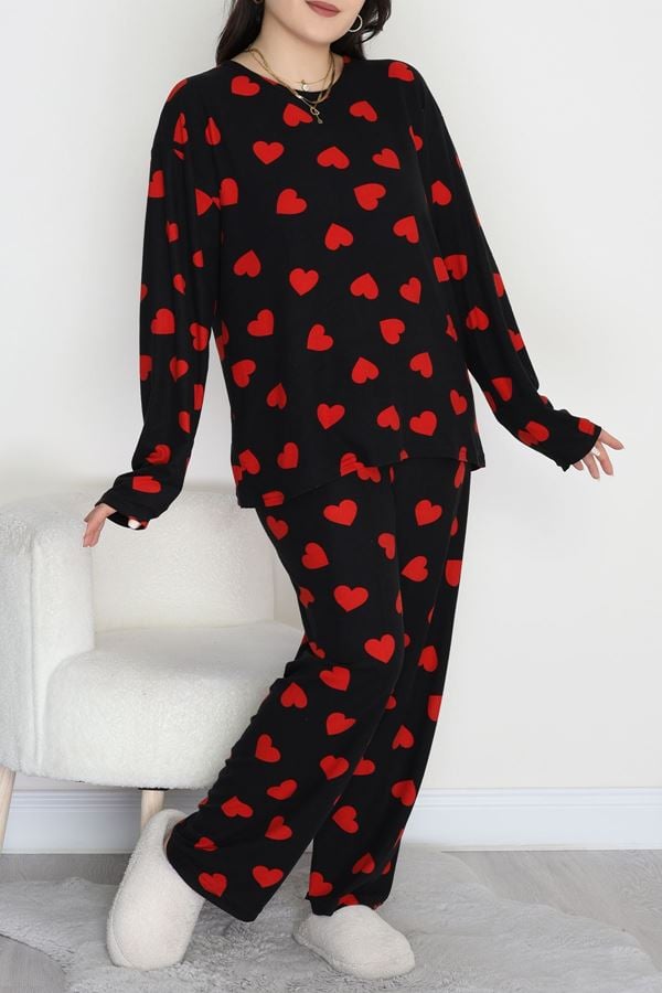Süet Büyük Beden Alt Üst Aynı Pijama Takımı Siyahkalp - 120.1287.