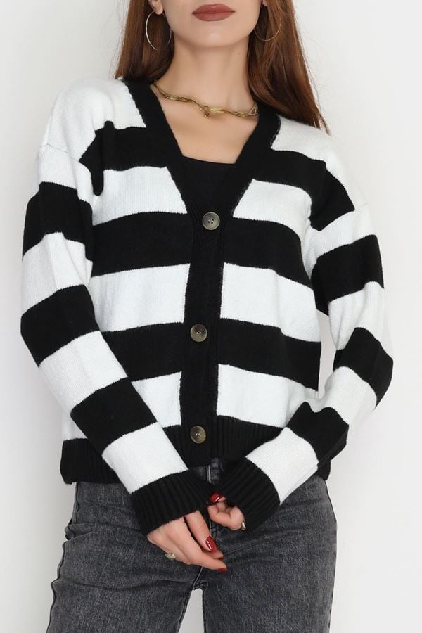 Şardonlu Düğmeli Hırka Siyahtaş - 31060.1766.