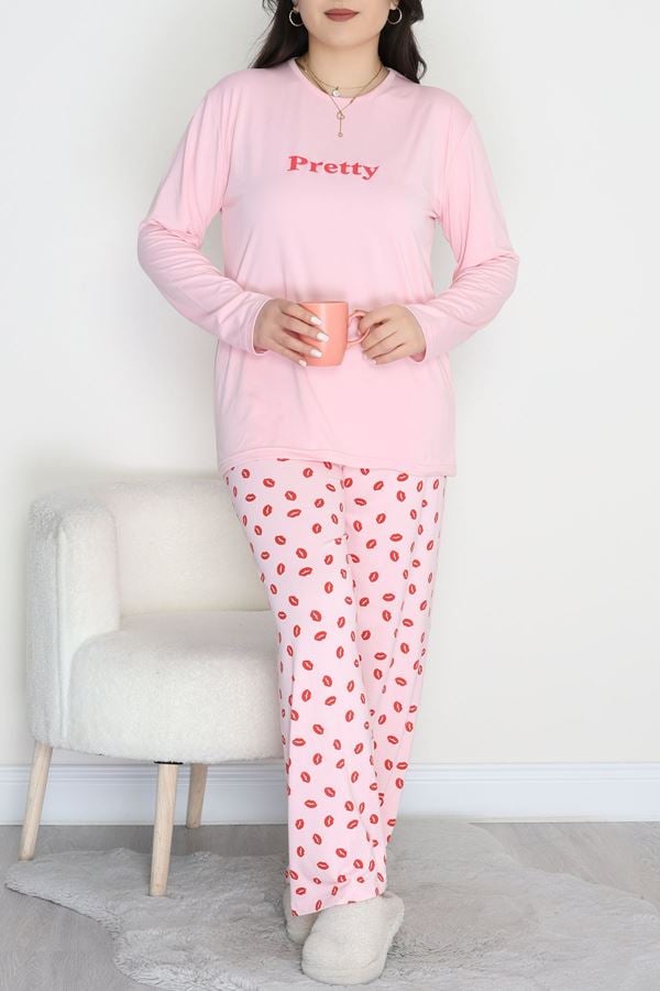 Şardonlu Milan Büyük Beden Pijama Takımı Pembedudak - 665.1287.
