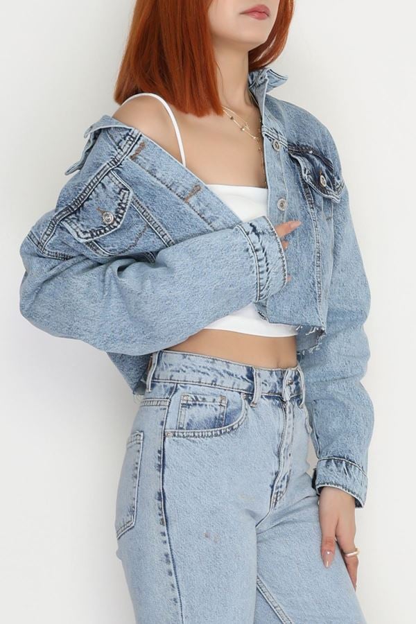 Crop Kot Ceket Mavi - 20438.1778.