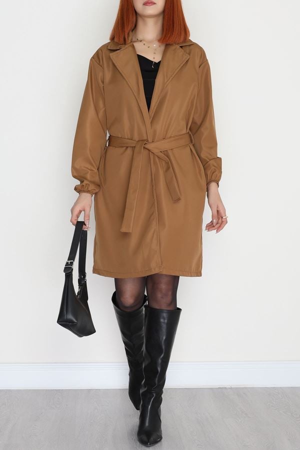 Kol Lastikli Astarsız Kuşaklı Trençkot Camel - 31135.147.