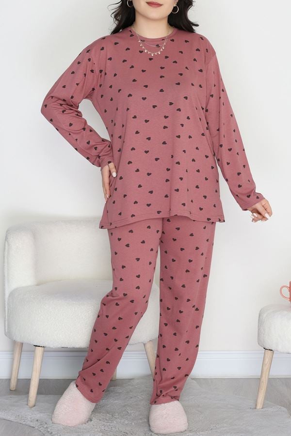 Alt Üst Aynı Büyük Beden Pijama Takımı Gülkurusu - 50723.1961.