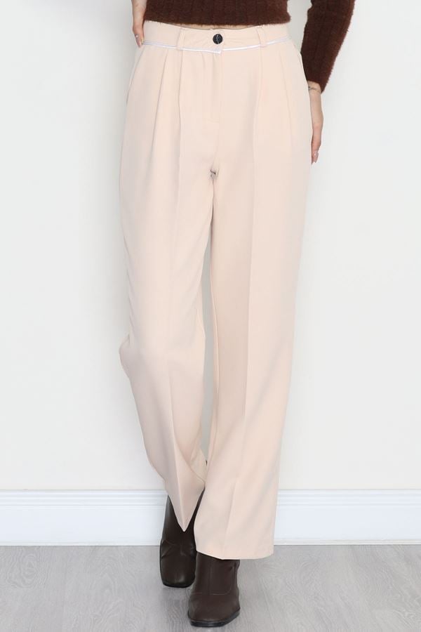 Şeritli Rahat Kalıp Pantolon Bej - 9112.1920.