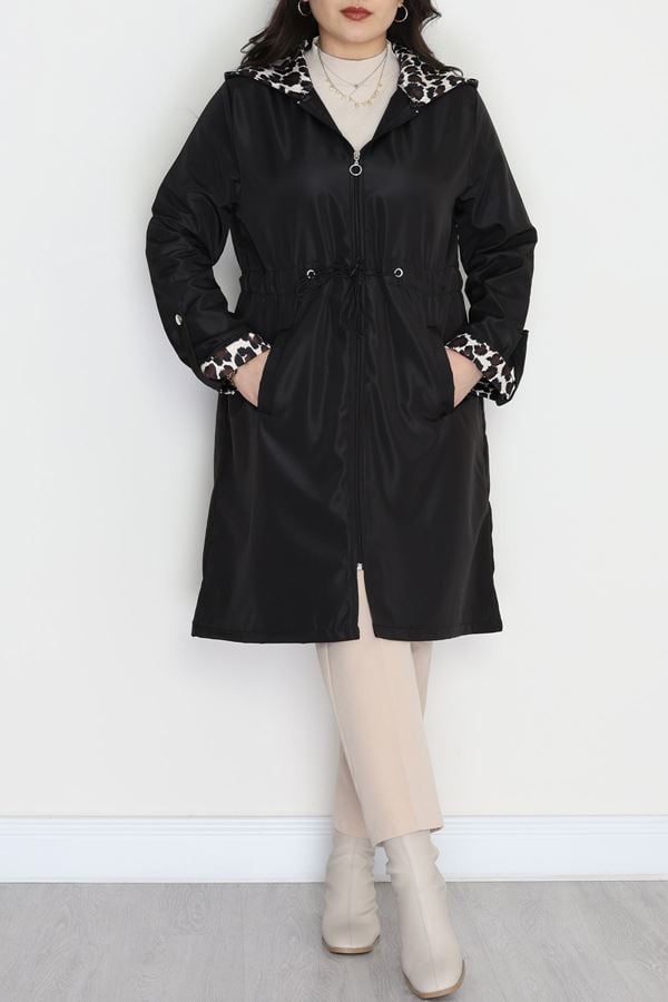 Büyük Beden Astarsız Bel Lastikli Trençkot Siyah - 31157.147.