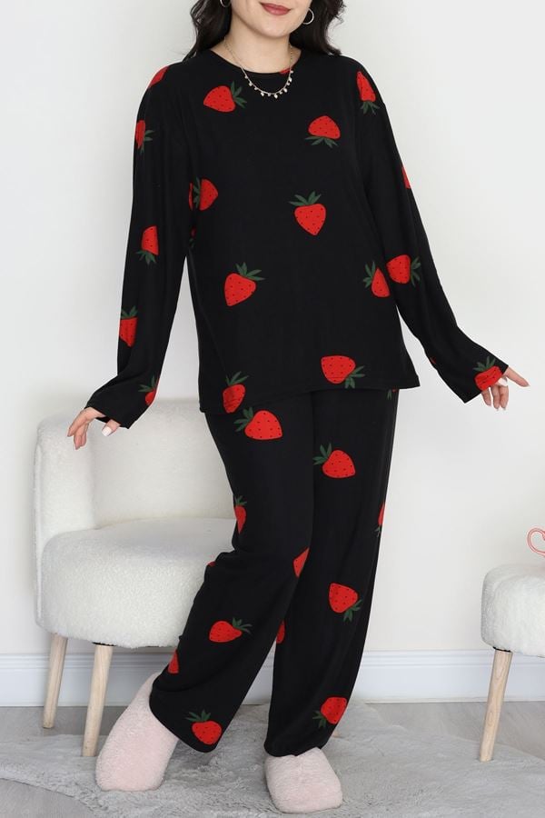 Süet Büyük Beden Alt Üst Aynı Pijama Takımı Kırmızıçilek - 120.1287.