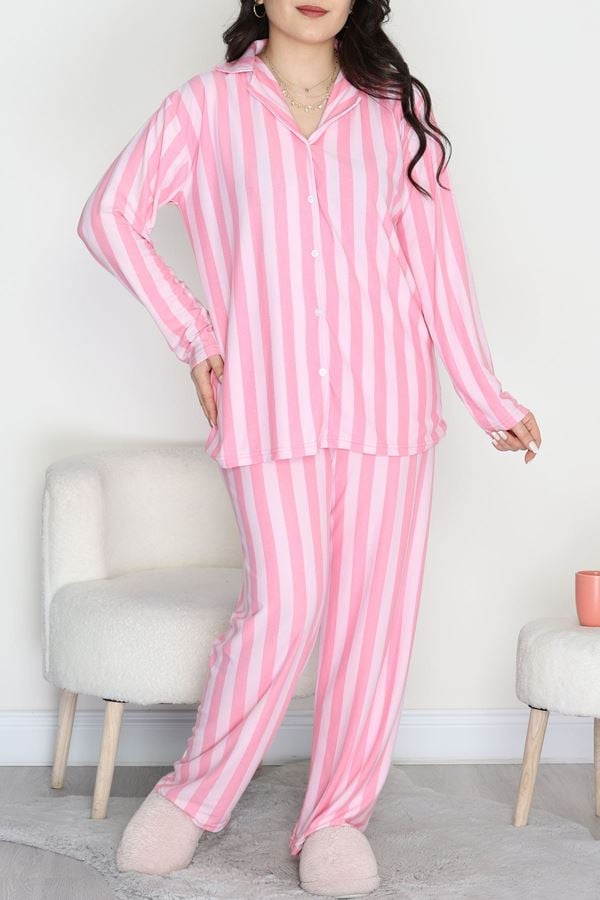 Büyük Beden Süet Takım Çizgilipembe - 455.1287.