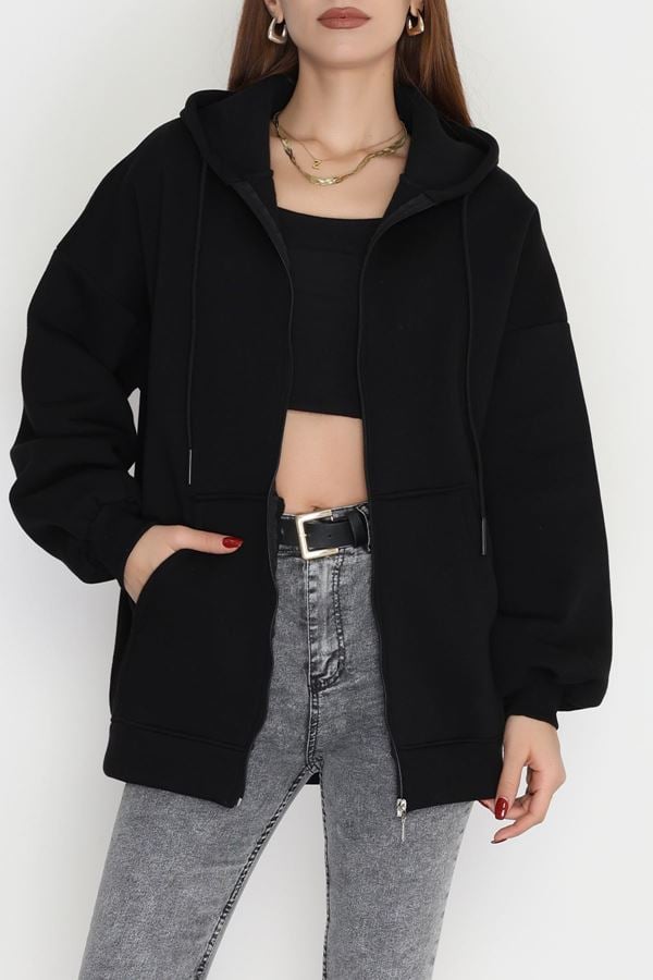 3 İplik Kompakt Oversize Sweat Siyah - 42502.1878.