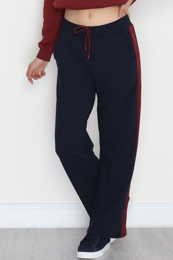 Şerit Detaylı Zra Krep Lastikli Pantolon Lacivertbordo - 31441.1837.