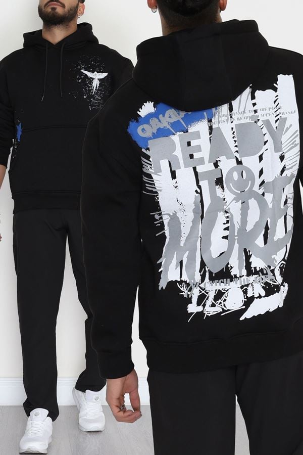 3 İplik Şardonlu Baskılı Erkek Sweat Siyah - 42588.2086.