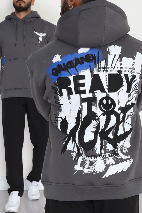 3 İplik Şardonlu Baskılı Erkek Sweat Füme - 42588.2086.