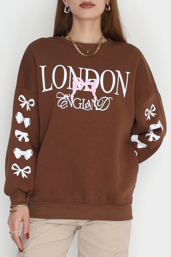 3 İplik Şardonlu Oversize Sweat Kahve - 50919.1878.