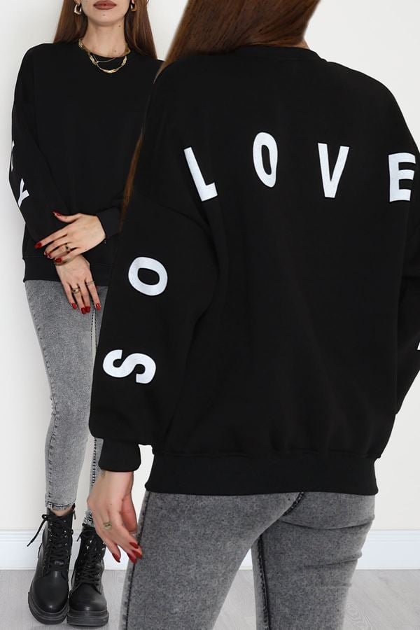3 İplik Şardonlu Oversize Sweat Siyah - 50918.1878.