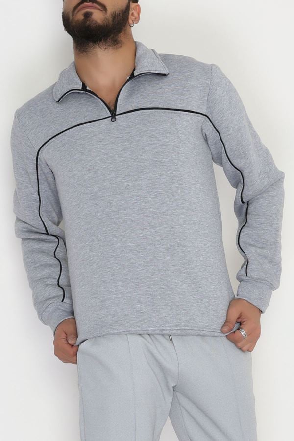 3 İplik Şardonlu Biyeli Erkek Sweat Gri - 42561.1937.