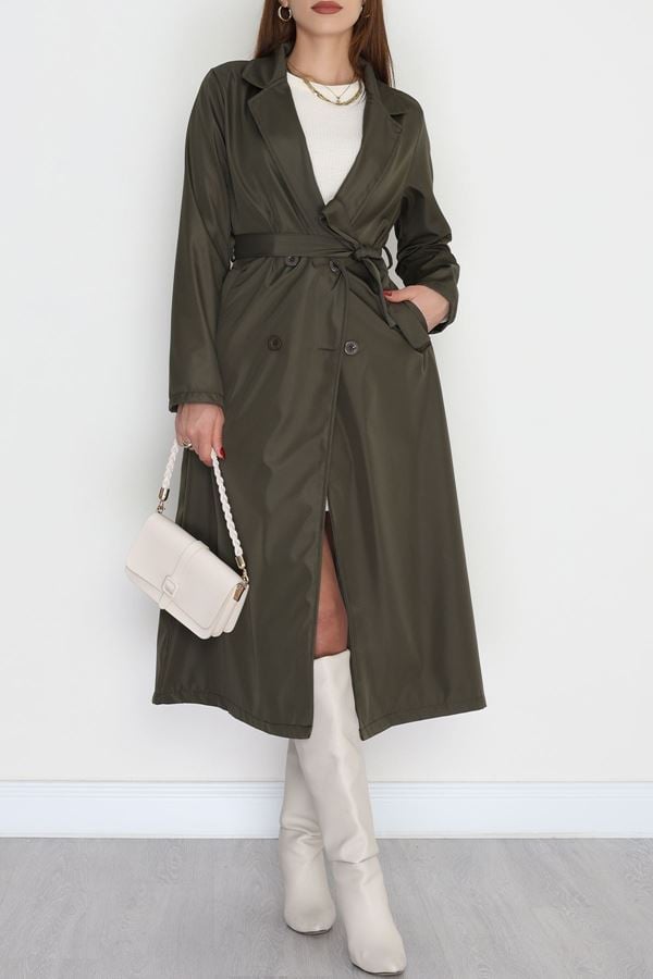 Astarsız Kuşaklı Uzun Trençkot Haki - 31477.147.