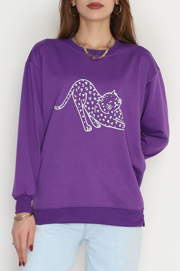 2 İplik Baskılı Sweatshirt Mor - 31302.1878.