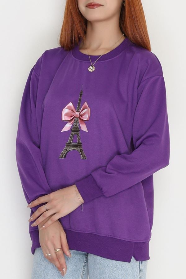 2 İplik Baskılı Sweatshirt Mor - 31301.1878.
