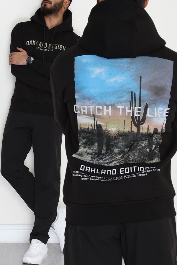 3 İplik Şardonlu Baskılı Erkek Sweat Siyah - 42595.2086.