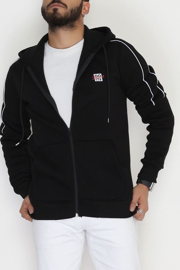 3 İplik Şardonlu Fermuarlı Erkek Sweat Siyah - 42567.1937.