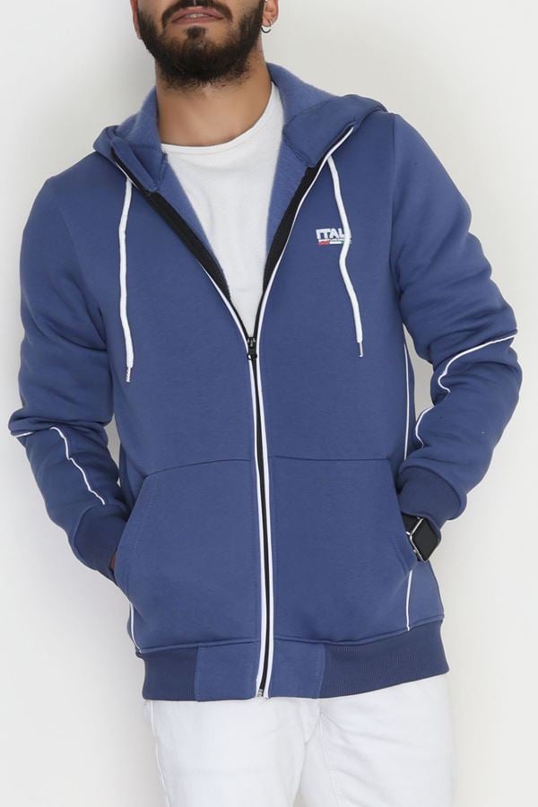 3 İplik Şardonlu Fermuarlı Erkek Sweat İndigo - 42566.1937.