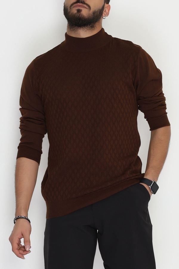 Yarım Balıkçı Desenli Erkek Triko Sweat Kahve - 42533.2052.