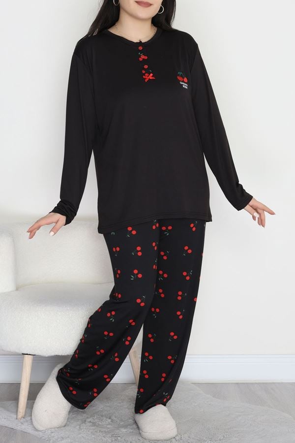Büyük Beden Patlı Pijama Takımı Siyah - 258.1287.