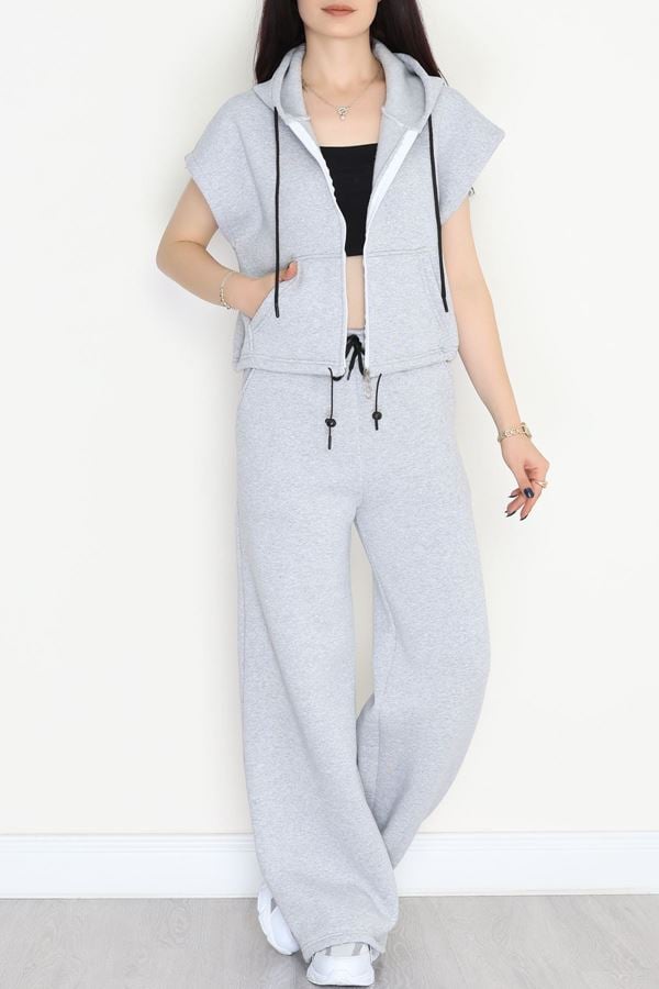 3 İplik Şardonlu Yelekli Takım Açıkgri - 42200.1857.