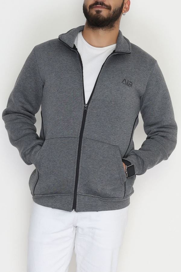 3 İplik Şardonlu Fermuarlı Erkek Sweat Füme - 42568.1937.