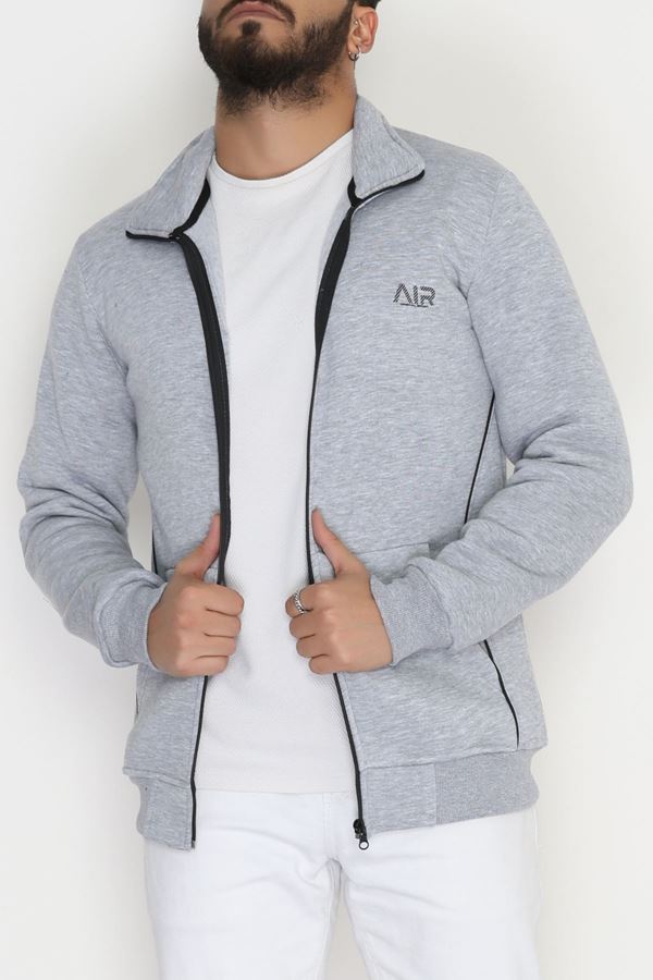 3 İplik Şardonlu Fermuarlı Erkek Sweat Gri - 42568.1937.