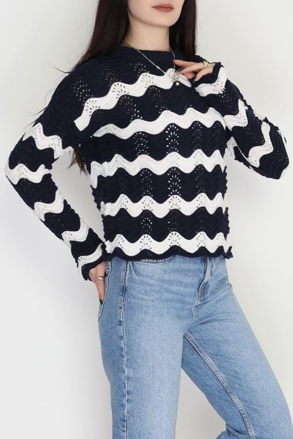Dalga Çizgili Triko Lacivertlatte - 1529.1577.