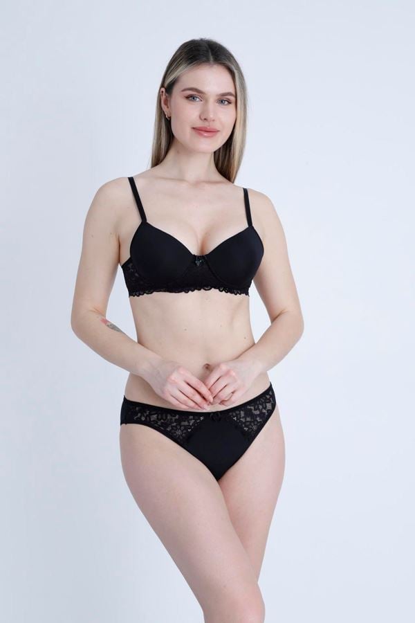 Dalgıç Kol Dantelli Boş Kalıp Siyah - 2555-B.1783.