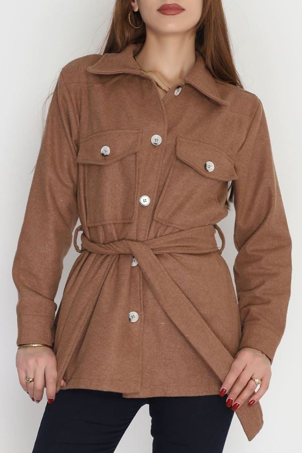 Çift Cepli Kuşaklı Tunik Gömlek Devetüğü - 70991.1775.