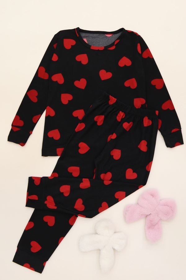 3-14 Yaş Süet Manşetli Alt Üst Aynı Takım Siyahkırmızı - 410.1287.