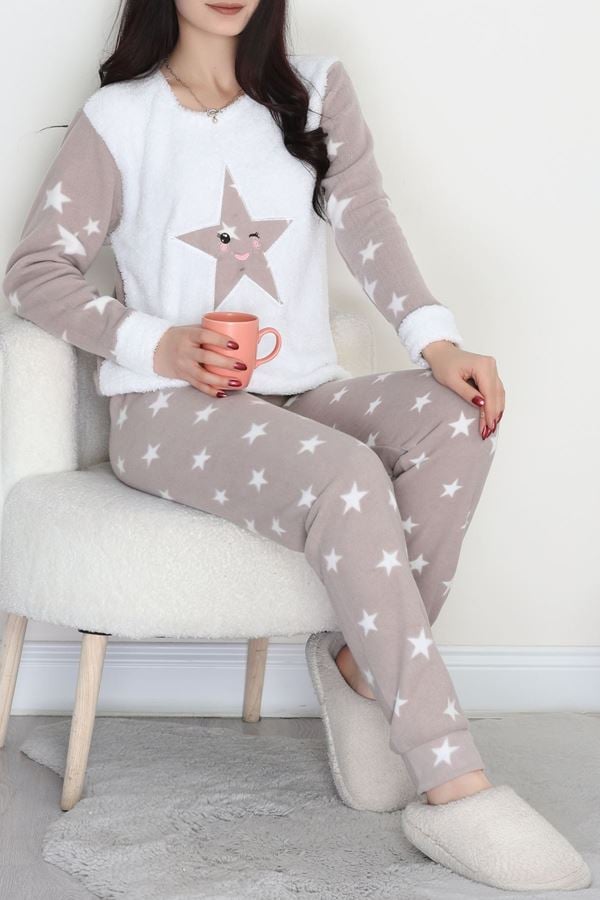 Peluş Polar Pijama Takımı Vizon - 50767.1961.