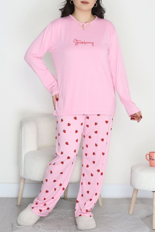 Şardonlu Milan Büyük Beden Pijama Takımı Pembeçilek - 665.1287.